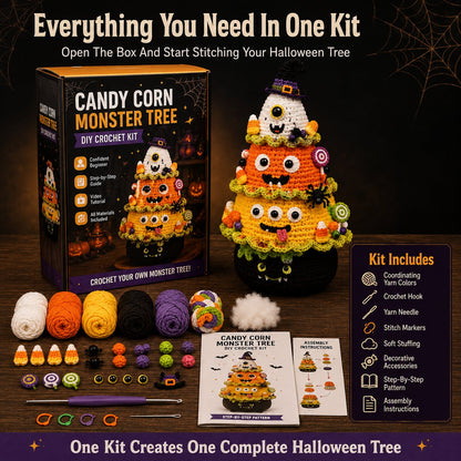 🎃Halloween Tree DIY Crochet Kit | All-In-One Kit for a Layered 7-Inch Spooky Tabletop Decoration 🧶👻✨