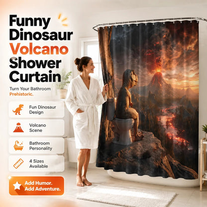 🦖🚽Fun Dinosaur Volcano Bathroom Shower Curtain🤣(📦Buy 2 Free Shipping)