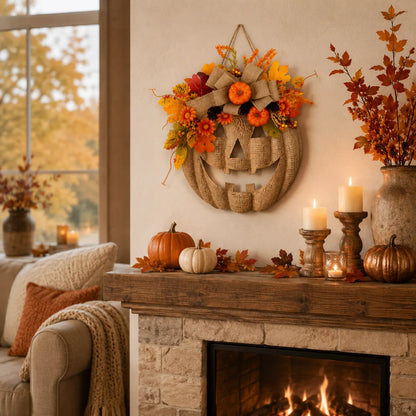 Lighted Burlap Pumpkin Wreath 🎃✨ Cozy Fall Door Decor with Warm LED String Lights