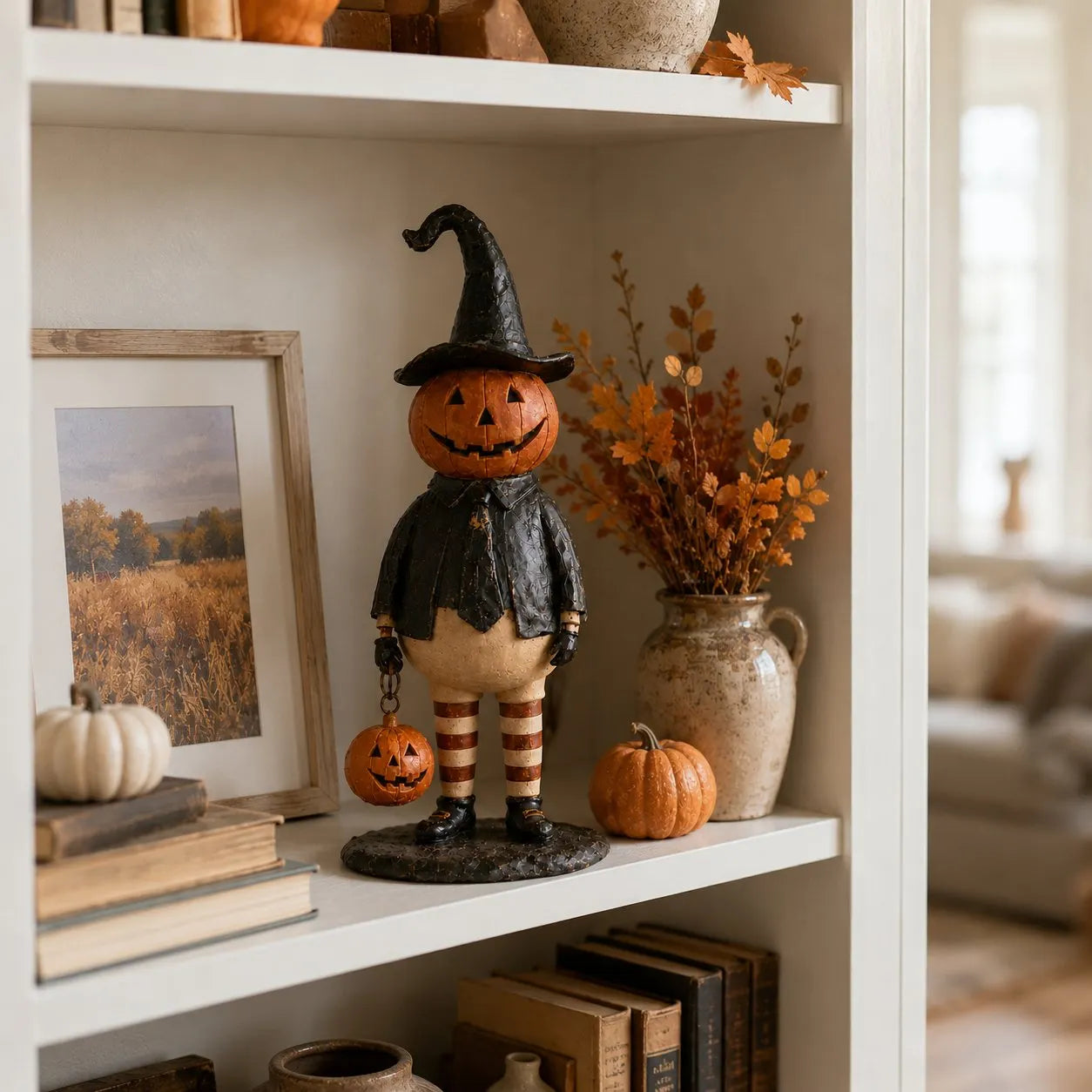 🎃✨Pumpkin Witch Lantern Figurine – Spooky Whimsy Halloween Home Decor