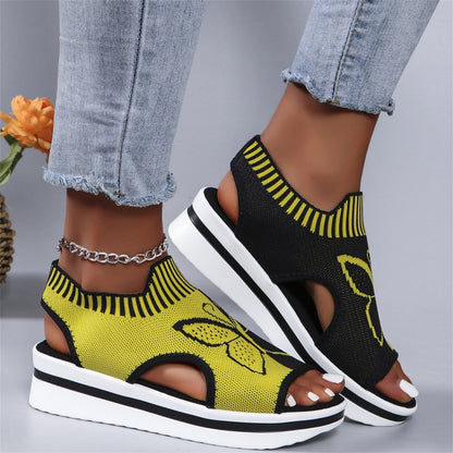 Norvail Woven Butterfly Cutout Toe Sandals ,Casual Breathable Butterfly Slip On Platform Sneaker Sandals, Thick Sole Peep Toe Summer Walking Casual Beach Sandals, Vacation Shoes for Women Summer