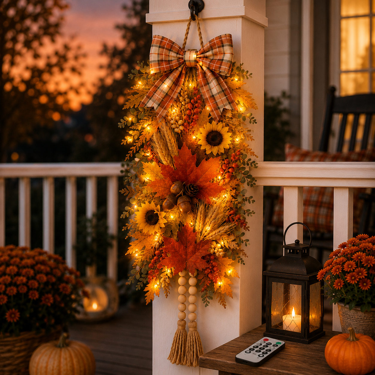 🍂✨Country-Style Harvest Door Hanging Decoration with Warm Lights