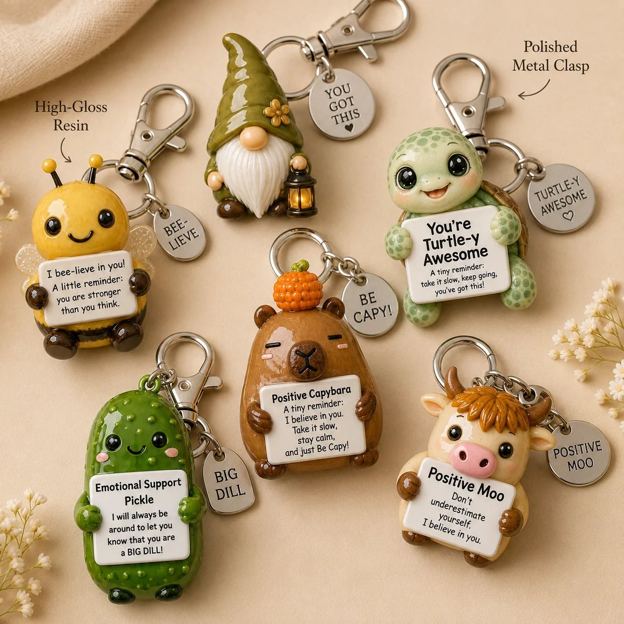 💖 Positive Reminder Keychains – Small Words, Big Comfort