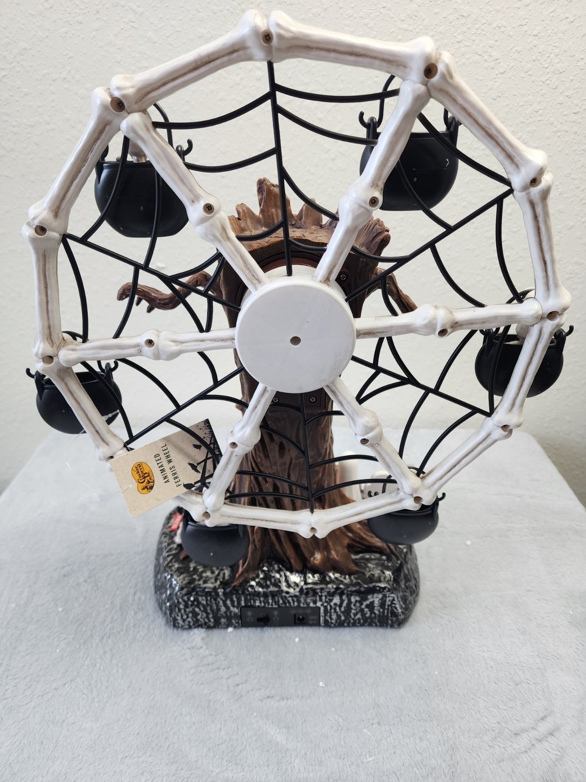 Rotating Halloween Ghost Tree Ferris Wheel Table Decor, LED Light Up Skeleton Spider Web Spooky Figurine with Sound