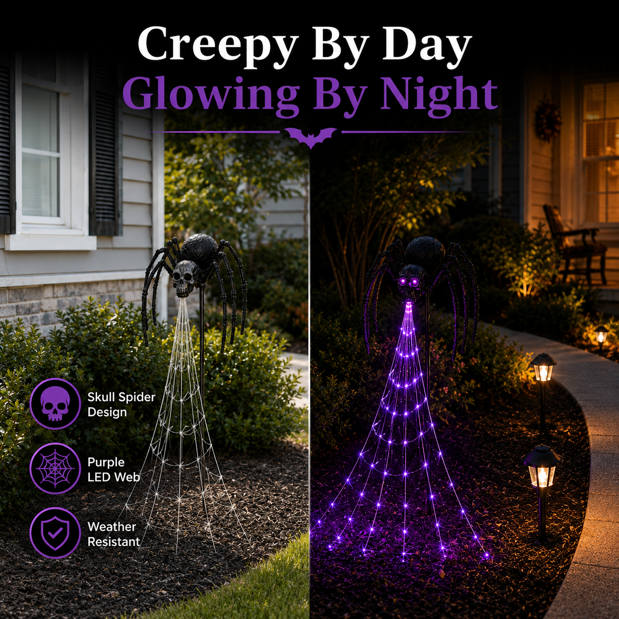 🕷️ Skull Spider Web Spinner Solar Garden Light