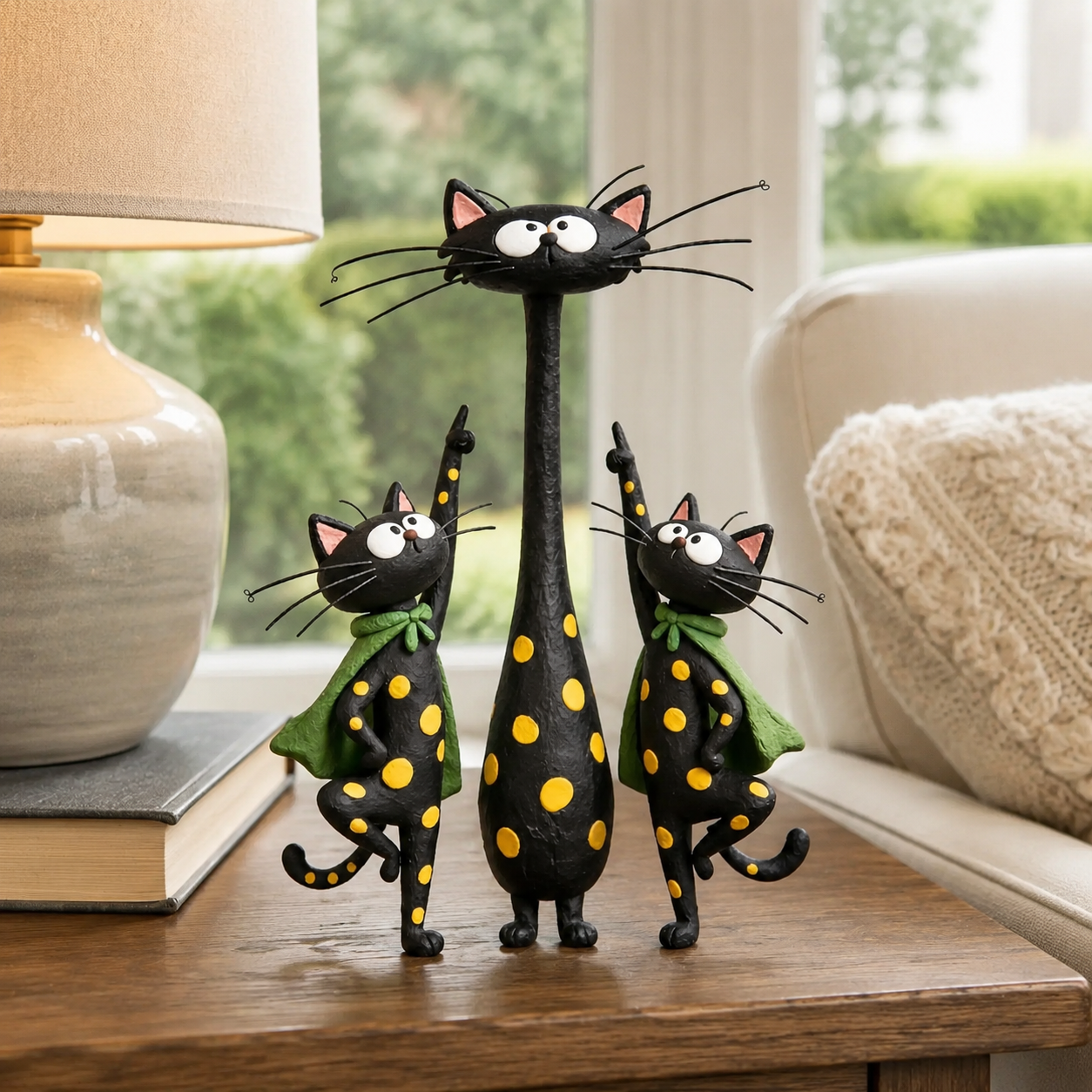The Curious Cat Trio – Whimsical Black Cat Figurine Set