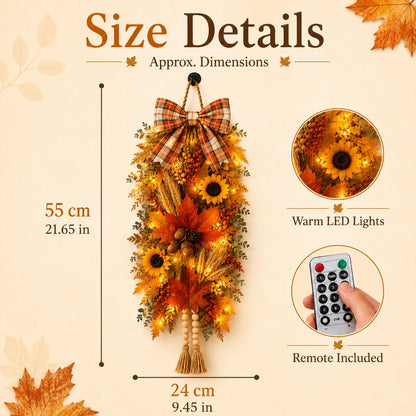 🍂✨Country-Style Harvest Door Hanging Decoration with Warm Lights