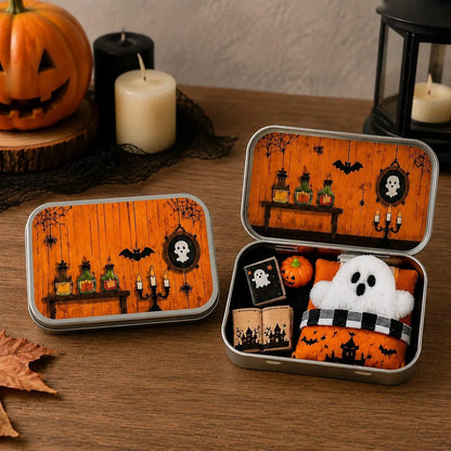 Halloween Mini Ghost Tin Box Set - Cute Spooky Halloween Travel Figurine