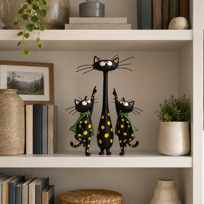 The Curious Cat Trio – Whimsical Black Cat Figurine Set