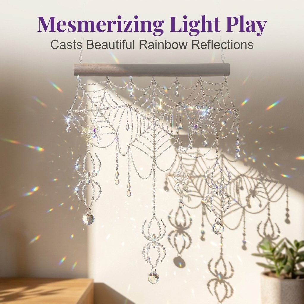 🕷️ Handmade 3D Crystal Spiderweb Suncatcher | Ready-to-Hang Window Decor
