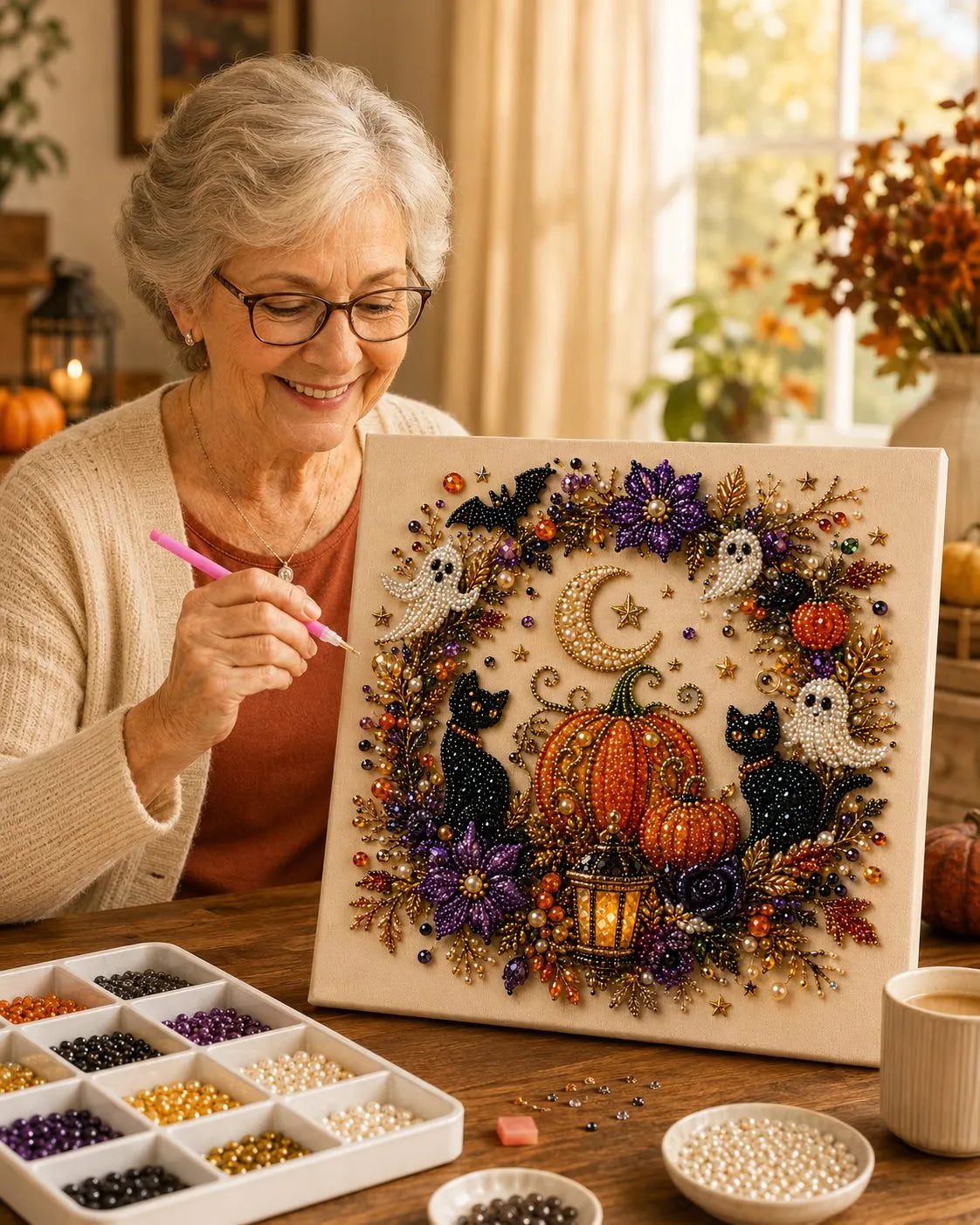 👻✨Halloween Pearl Art DIY Kit – Turn Tiny Pearls into Spooky-Cute Magic