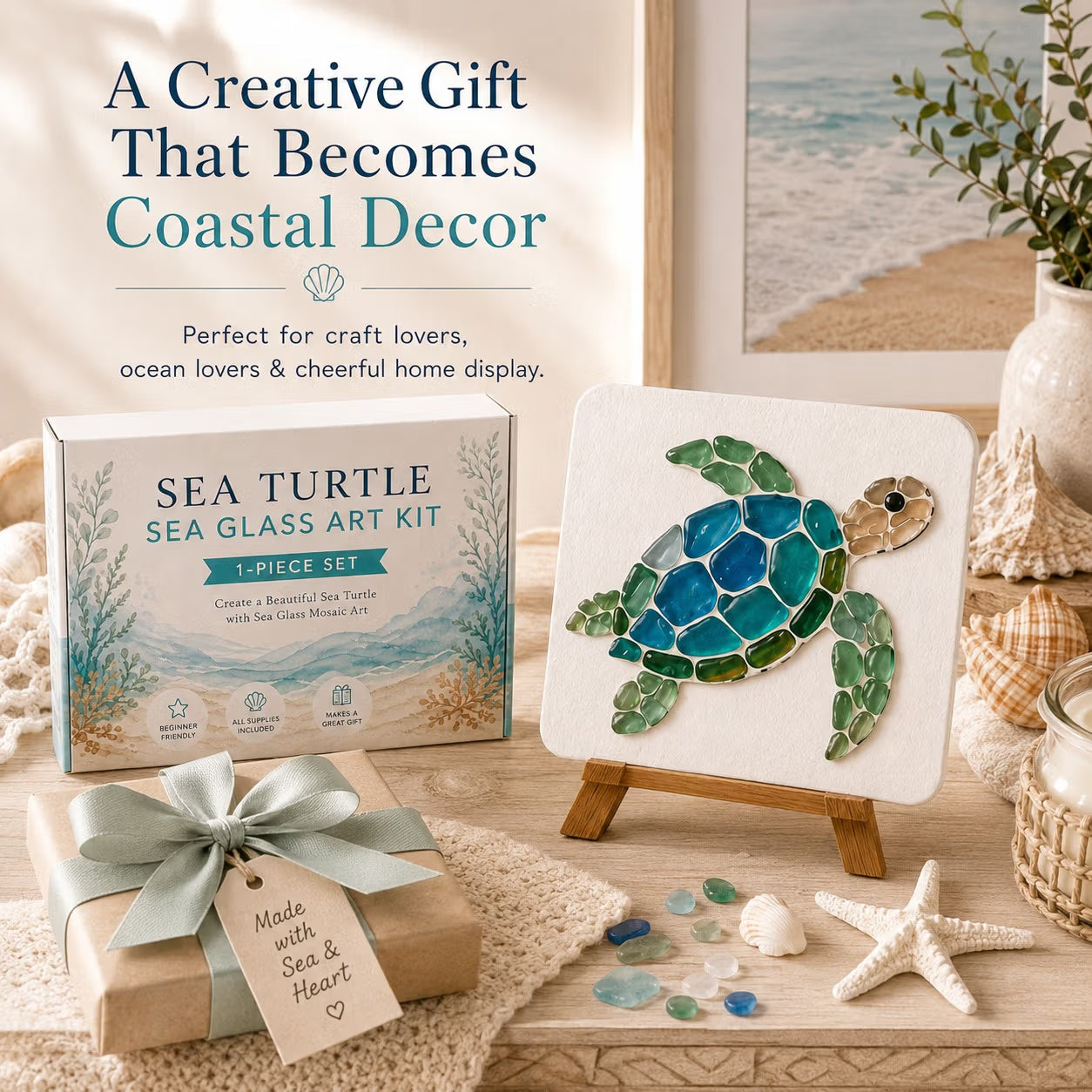 🐋🌊 DIY Sea Glass Mosaic Art Kit – Create Beautiful Ocean-Inspired Artwork with Colorful Glass Pieces