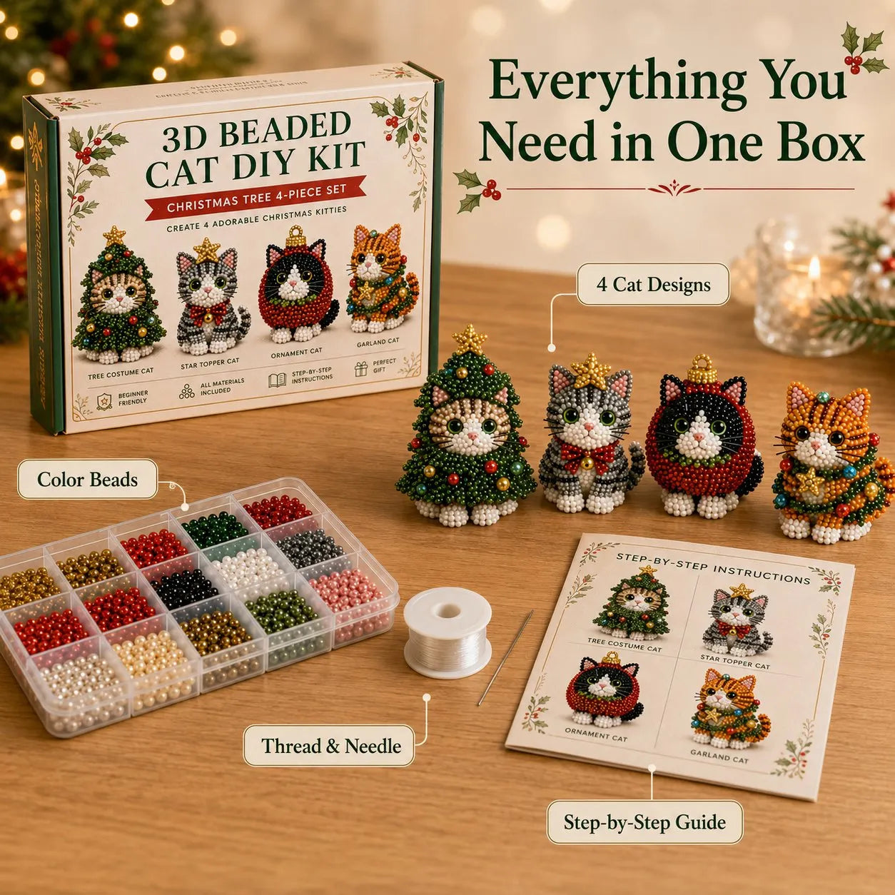 🐱✨ Create Your Own 3D Beaded Christmas Cats | Beginner-Friendly DIY Kit🎁Buy 2 | FREE Shipping