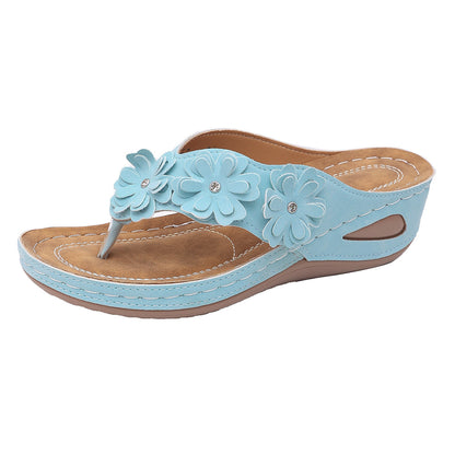 Comfy Rhinestone Flower Wedge Sandals with Arch Support (Slip-On)