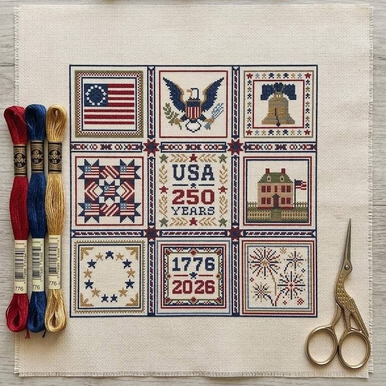 🔥HOT SALE 49% OFF✨🦅🇺🇸 America 250 Years Independence Day Cross Stitch Diy Kit🧵