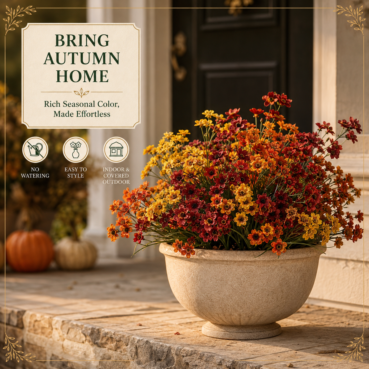 Artificial  Fall Flowers Faux Mums for Outdoor Planters