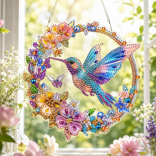 💥LAST DAY 49% OFF - Hummingbird Diamond Art Hanging Ornament Kit – Sparkling DIY Window Ornament 🐦✨