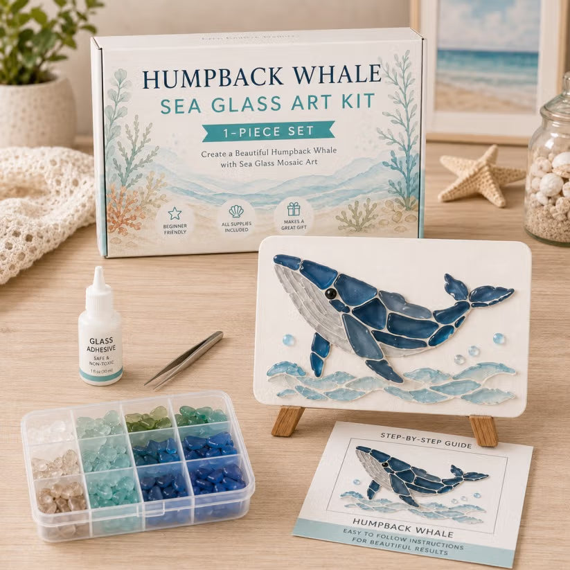 🐋🌊 DIY Sea Glass Mosaic Art Kit – Create Beautiful Ocean-Inspired Artwork with Colorful Glass Pieces