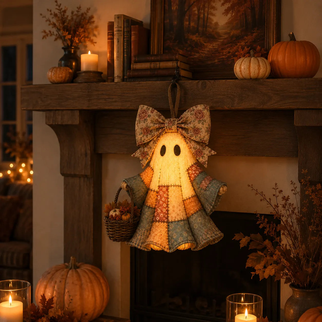 Lighted Vintage Patchwork Ghost Door Hanger