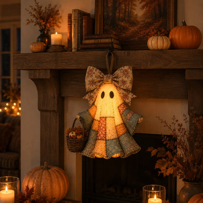 Lighted Vintage Patchwork Ghost Door Hanger