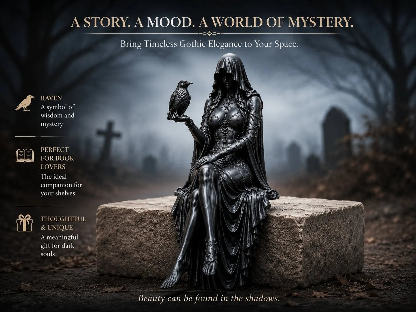 🖤 Gothic Raven Shelf Sitter Statue – A Symbol of Mystery, Wisdom & Dark Elegance