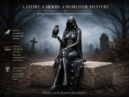 🖤 Gothic Raven Shelf Sitter Statue – A Symbol of Mystery, Wisdom & Dark Elegance