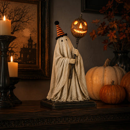 🎃✨Lighted Vintage Ghost Figurine with Glowing Pumpkin Staff