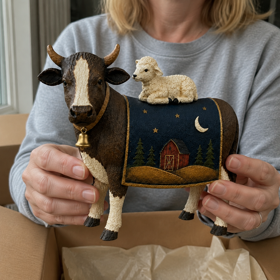 Customer photo of the cow and lamb keepsake