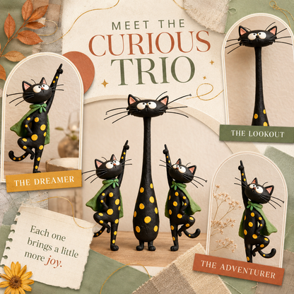 The Curious Cat Trio – Whimsical Black Cat Figurine Set