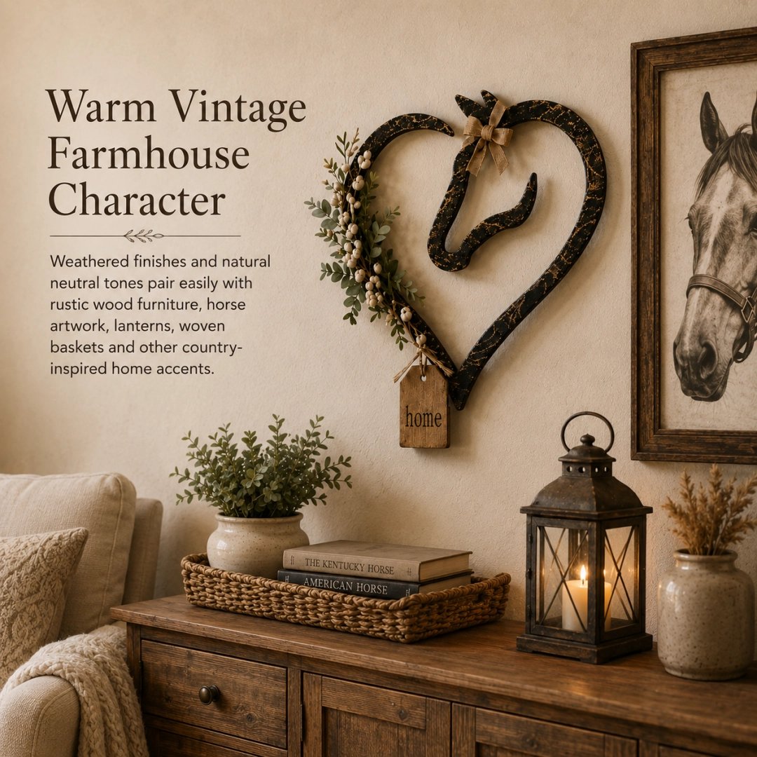 🐎🏠Horse Lover’s Heart Wall Decor – Rustic Equestrian Accent with Greenery
