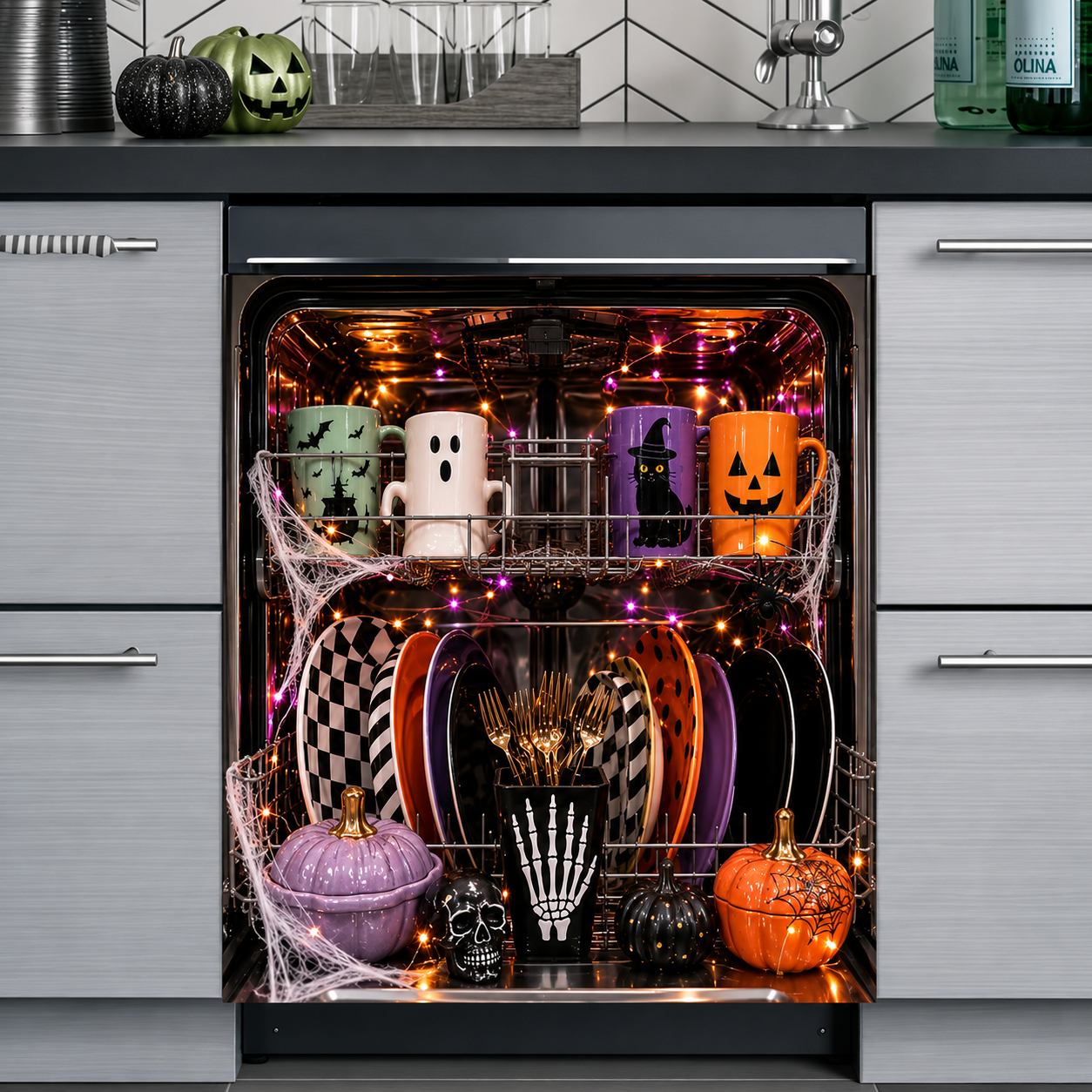 Reusable Halloween-Themed Magnetic Dishwasher Cover – Kitchen Decor for a Spooky Atmosphere