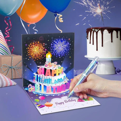 💥🏆HOT SALE🔥🎂Birthday Cards With Fireworks & Pop Up Cake & Blowable Light and Music