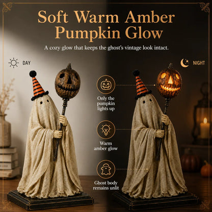 🎃✨Lighted Vintage Ghost Figurine with Glowing Pumpkin Staff
