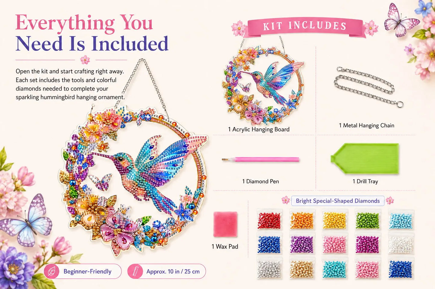 💥LAST DAY 49% OFF - Hummingbird Diamond Art Hanging Ornament Kit – Sparkling DIY Window Ornament 🐦✨