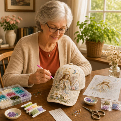 ✝️🧢 Premium Christian Faith Beaded Hat DIY Kit | Luxury Flocked Canvas with Scratch-Resistant Non-Fading Pearl Beads DIY Handmade Devotional Cap Decor 🕊️🪡✨