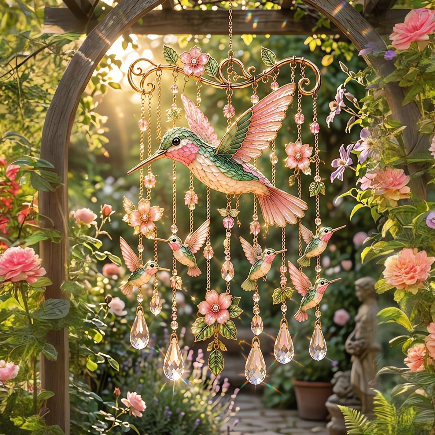 🐦Stained Hummingbird Wind Chime – A Heavenly Melody for Your Garden