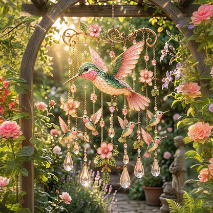 🐦Stained Hummingbird Wind Chime – A Heavenly Melody for Your Garden