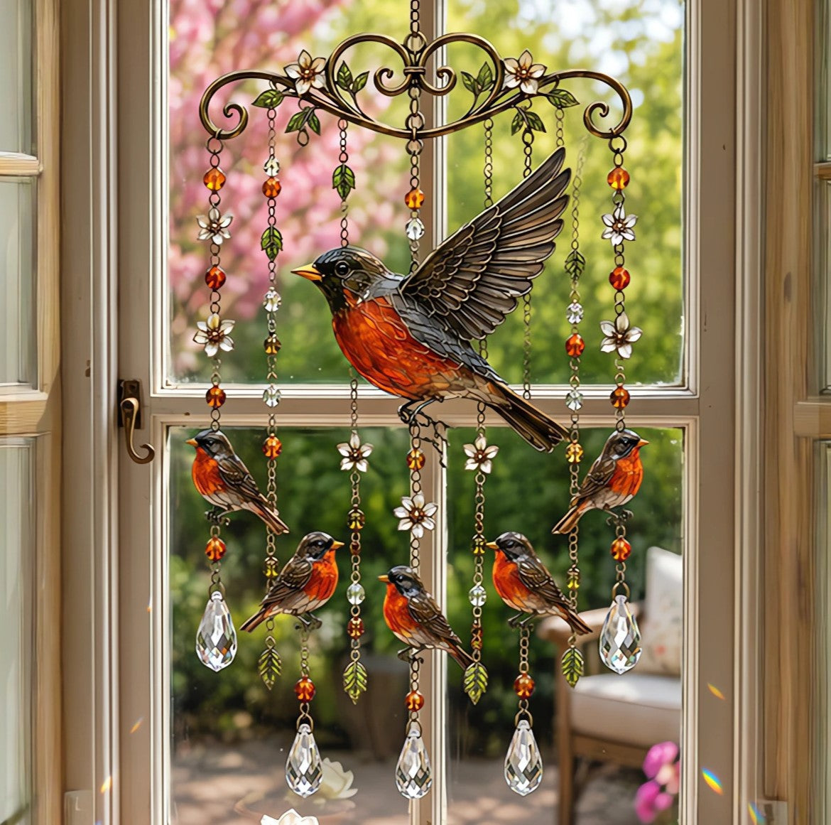 🐦Stained Hummingbird Wind Chime – A Heavenly Melody for Your Garden