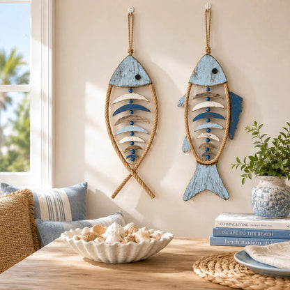 🐟✨ Lighted Coastal Rope Fish Wall Hanging