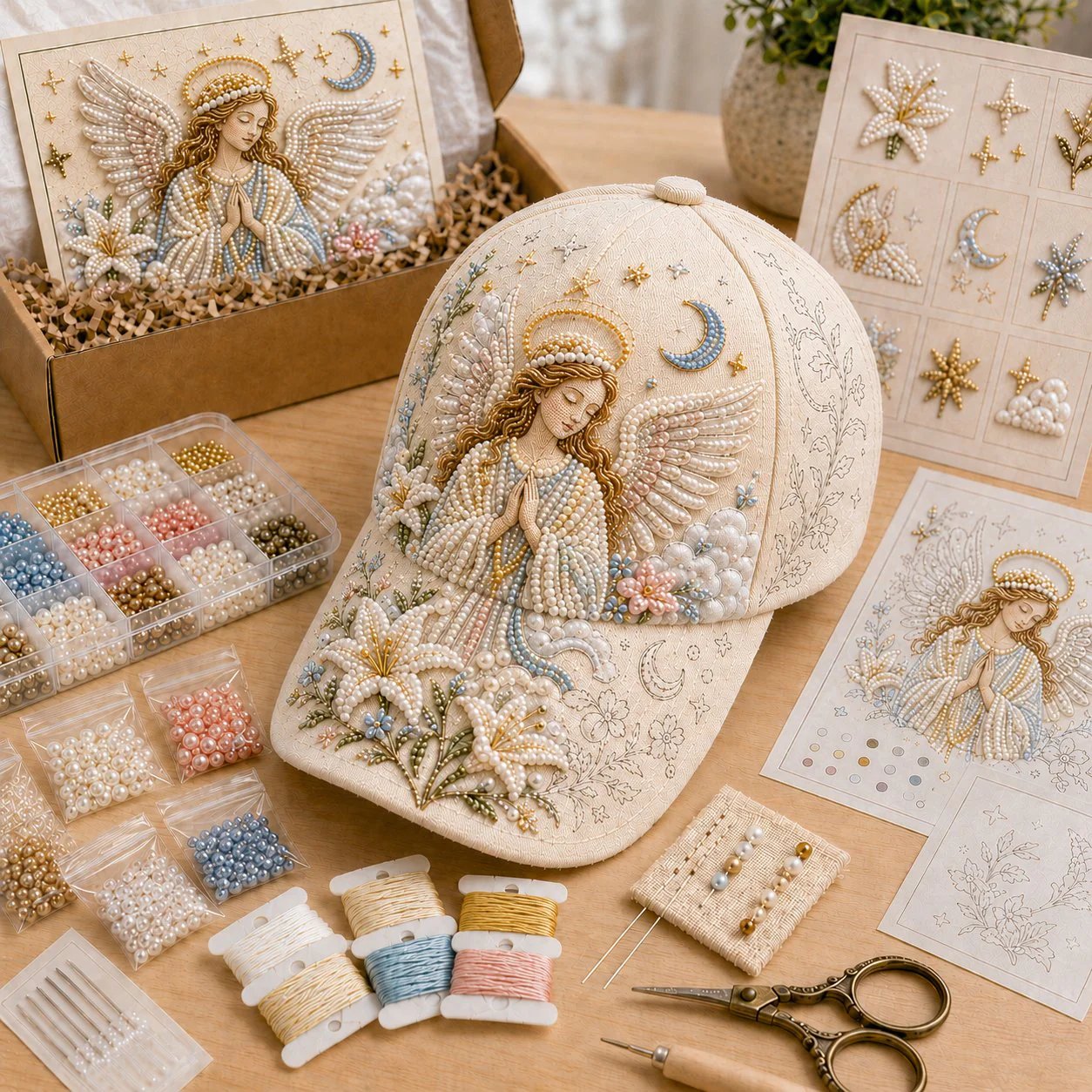 ✝️🧢 Premium Christian Faith Beaded Hat DIY Kit | Luxury Flocked Canvas with Scratch-Resistant Non-Fading Pearl Beads DIY Handmade Devotional Cap Decor 🕊️🪡✨