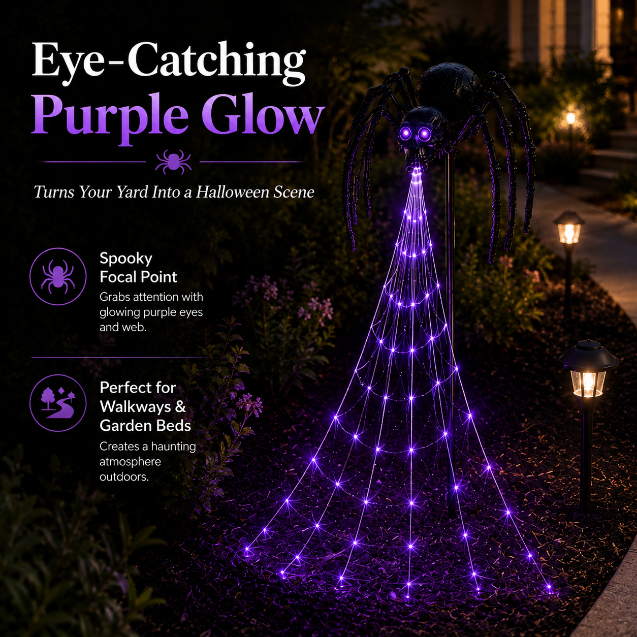 🕷️ Skull Spider Web Spinner Solar Garden Light