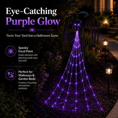 🕷️ Skull Spider Web Spinner Solar Garden Light
