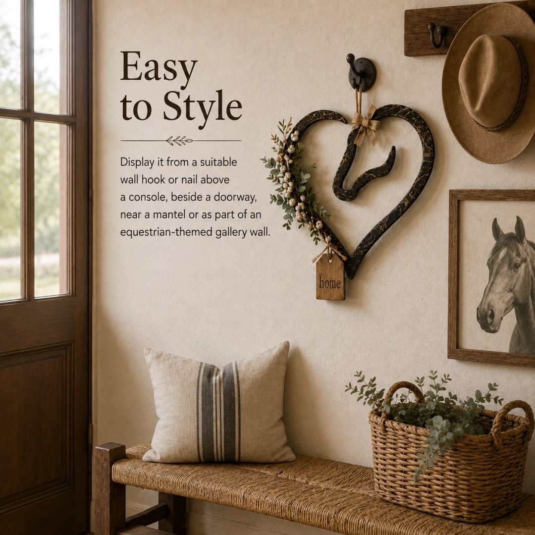 🐎🏠Horse Lover’s Heart Wall Decor – Rustic Equestrian Accent with Greenery