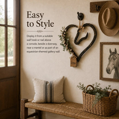 🐎🏠Horse Lover’s Heart Wall Decor – Rustic Equestrian Accent with Greenery