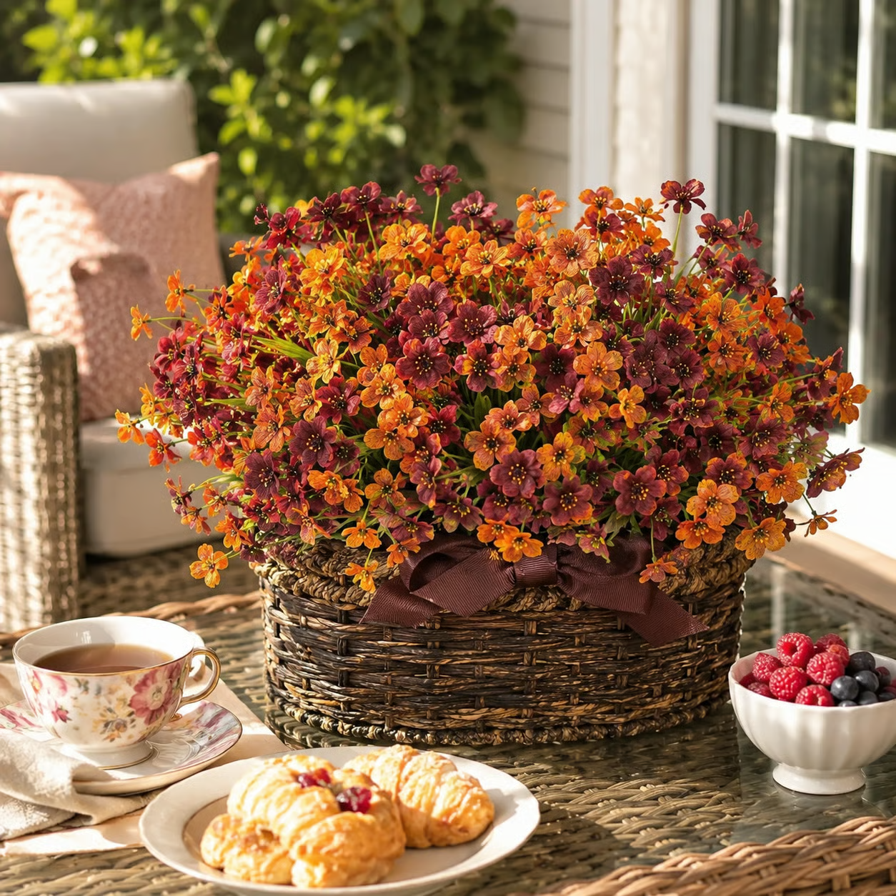 Artificial  Fall Flowers Faux Mums for Outdoor Planters