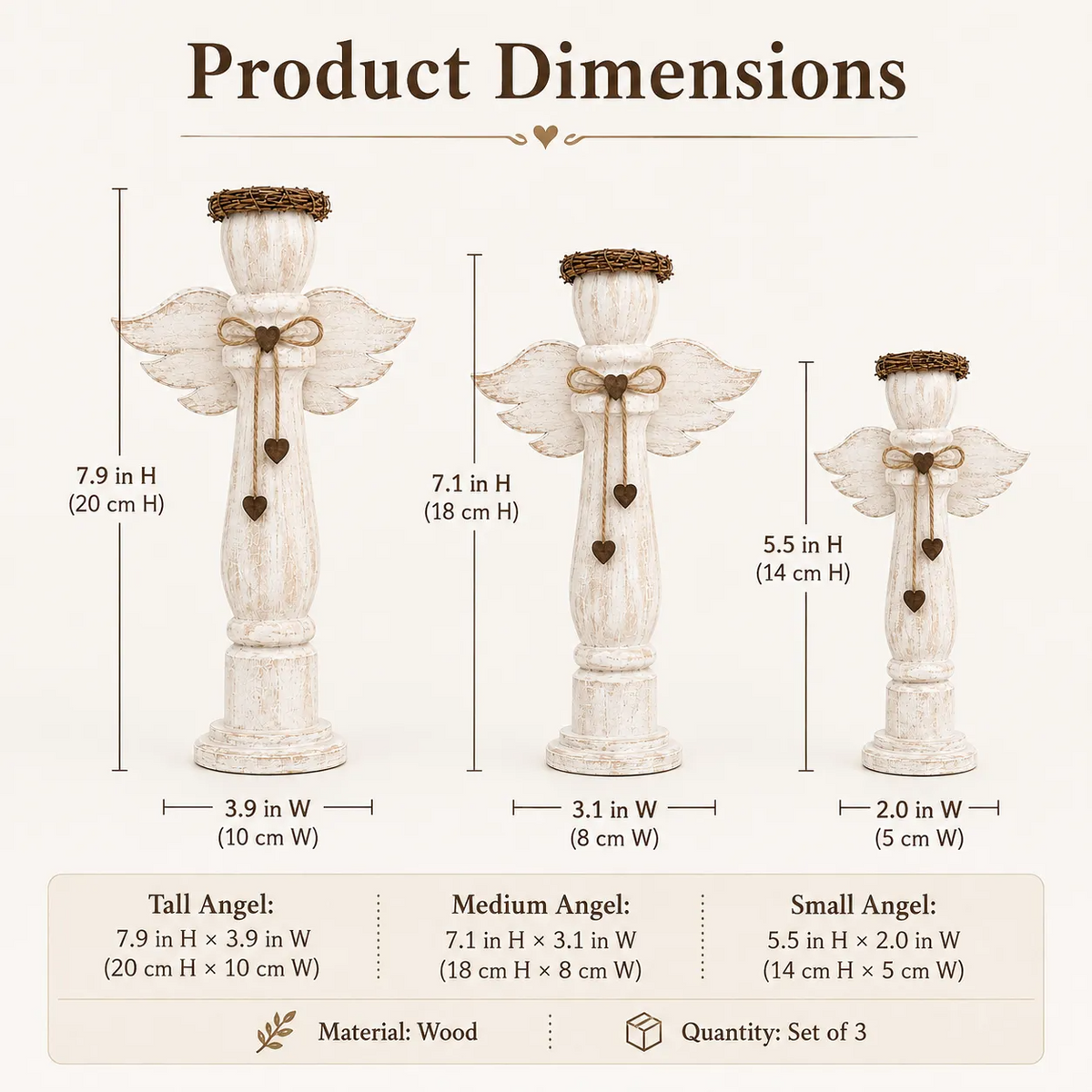 Vintage Wooden Angel Trio Figurines